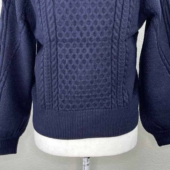 Elie Tahari Navy Blue Cable Knit V-Neck Cardigan Sweater NWT Small - Picture 13 of 16